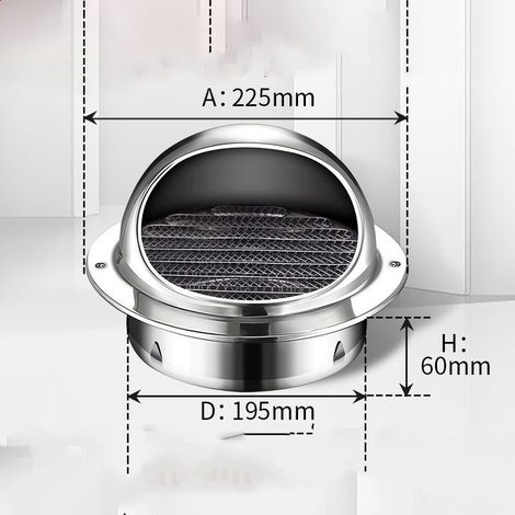 Grille D'Évacuation En Acier Inoxydable 200 Mm Avec Moustiquaire Intégrée – Couvercle De Conduit De Ventilation Pour Système D'Extraction D'Air, Résistant À La Corrosion, Installation Murale Ou Plafon