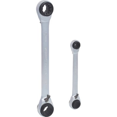 4 in 1 GEARplus umschaltbar Doppel-Ratschenringschlüssel-Satz, 2-teilig 8-19mm