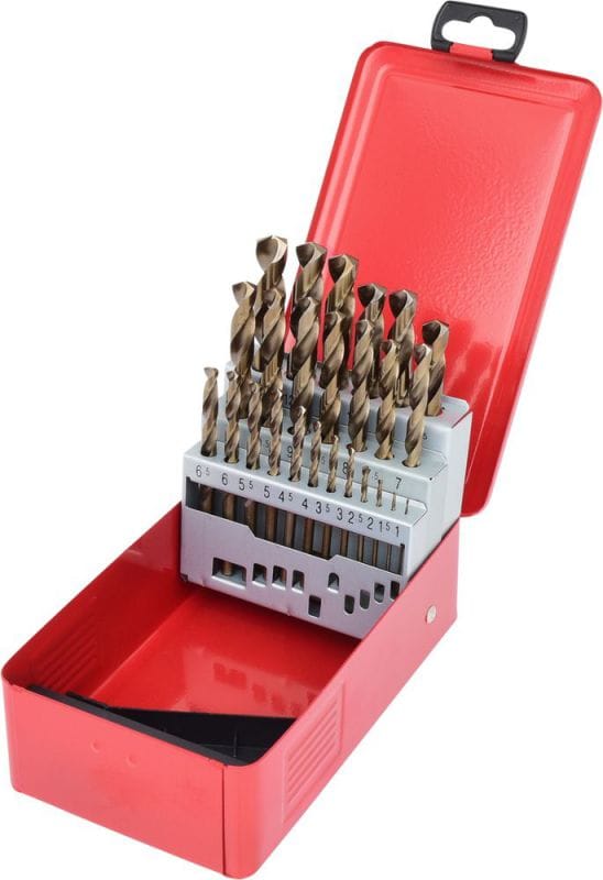 HSS-G Co 5 Spiralbohrer-Satz, Stahlblechkassette, 25-teilig, 1-13mm