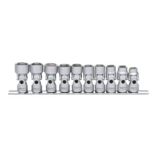 3/8" Sechskant-Stecknuss-Satz mit Gelenk, 10-teilig 10-19mm