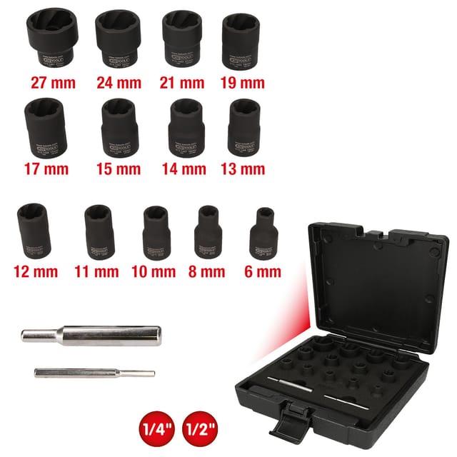 1/4"+1/2" Spiral-Profil-Kraft-Stecknuss-Satz, 15-teilig