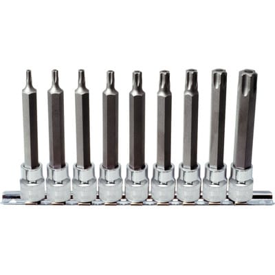 3/8" CHROMEplus Bit-Stecknuss-Satz Torx, Bohrung, lang, 9-teilig TB20-TB60