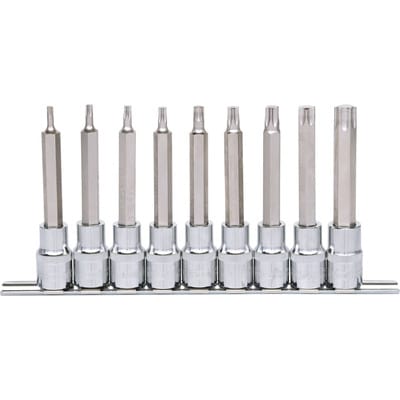 1/2" CHROMEplus Bit-Stecknuss-Satz Torx, lang, 9-teilig T20-T60