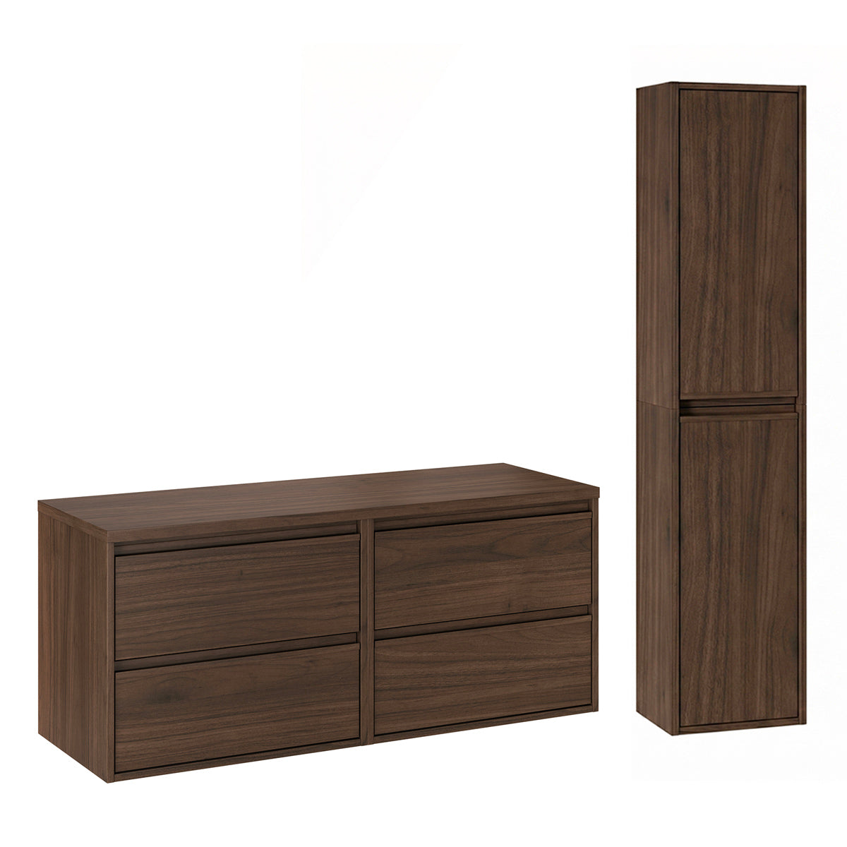 Waschtischunterschrank-set 120 Cm Und Hochschrank Edmé Dunkles Holz