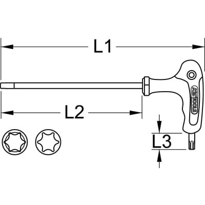 T-Griff-Winkelstiftschlüssel Torx Kugelkopf,T25
