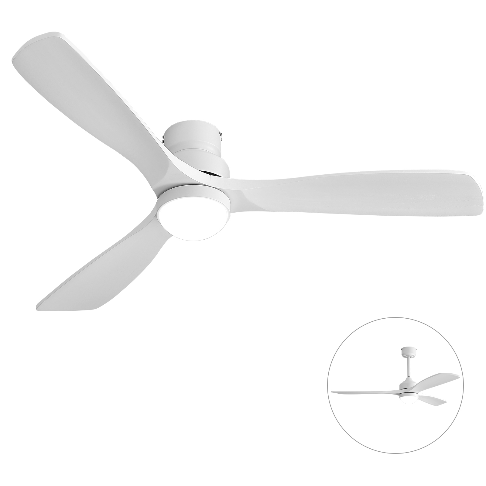 52 Zoll Weißer Deckenventilator – 4,1 Kg, Aus Massivholz, Inklusive Fernbedienung, Leiser Dc-motor – 132,1×132,1×28,8 Cm – Modernes Design
