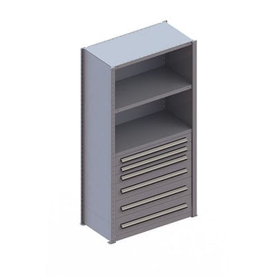 CLIP 100 GR Schrankmodul 2000 x 1000 x 500 RAL 7035 3 Böden+3 Schubladen 100/200