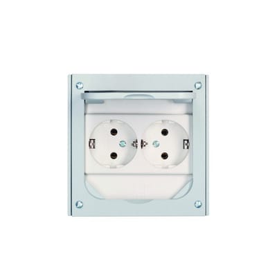Steckdose 2f gr IP41, Alu, m. Klappd.