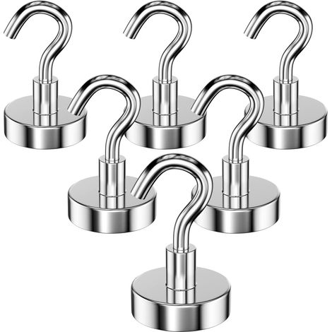 Extra Starke Neodym-magnethaken, Tragkraft 34 Kg, Set Mit 6 Hochleistungsmagneten Inklusive Ring, Robuste Magnethaken, Bohrfreie Montage