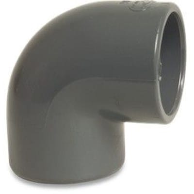 PVC-U Winkel 90° 63mm Klebemuffe 16bar Grau