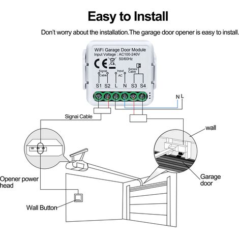 Télécommande Tuya Wifi Pour Porte De Garage, Compatible Avec Alexa Home Pour La Commande Vocale, Contrôlable À Distance Via Application Mobile.