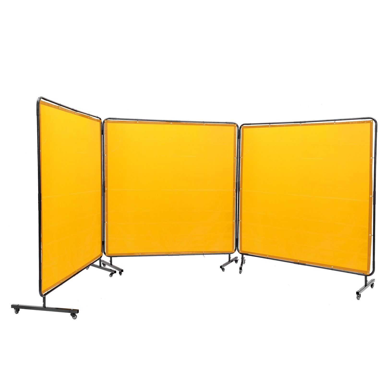 Schweißschutzwand Mit Rahmen, 6'X6', 3 Paneele, Feuerhemmendes Vinyl, 12 Lenkrollen (6 Davon Gebremst), Mobil Und Professionell Für Die Werkstatt, Gelb.