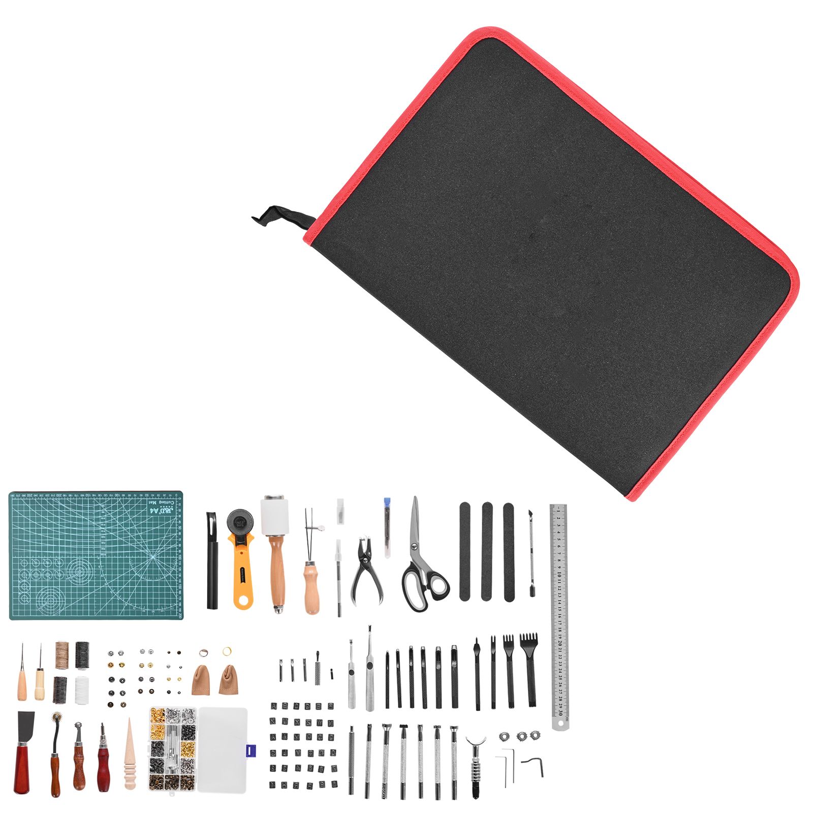 61-teiliges Lederwerkzeugset, Segeltuchtasche, Werkzeuge Zum Gravieren, Bohren, Nähen, Stempeln Und Schleifen, Ideal Für Anfänger Und Heimwerkerprofis.