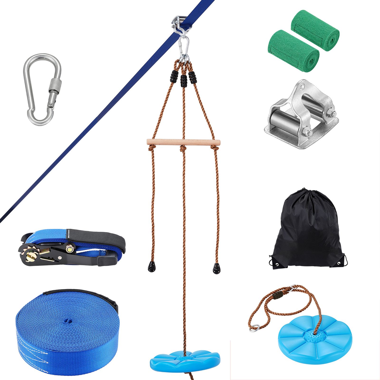 Seilrutschen-set (52 Fuß), Maximale Traglast 500 Pfund, Nylongurt, Sitz Und Lenker Inklusive, Schneller Aufbau Für Garten, Kinder Und Erwachsene.