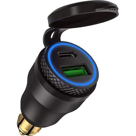 Leichtes Schwarzes Usb-zigarettenanzünder-adaptergehäuse Für Motorräder Mit Zwei Pd 3.0- Und Qc-anschlüssen Für Bmw 12v-motorräder (blau)