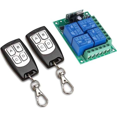 Commutateurda Télécommande Sans Fil Universel Module Récepteurda Relais Dc 12v 4ch Avec Émetteur À Distance Rf 4 Canaux 433 Mhz
