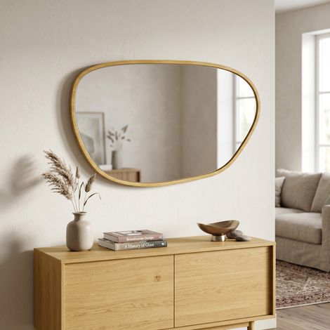 Wandspiegel. Asymmetrischer Dekospiegel 90 X 60 Cm Aus Sicherheitsglas Für Badezimmer, Schlafzimmer, Wohnzimmer, Flur. Natur