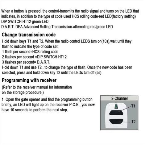 5 Télécommande, 2 Touches, Code Tournant 433,92 Mhz, Portail Garage, Compatible Dea Gt2 Gt4 Genie