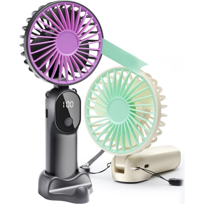 Set Mit 2 Mini-ventilatoren, Usb-akku Aufladbar, Sehr Leise, Led-anzeige, 6 Geschwindigkeitsstufen, 6 Bis 12 Stunden Akkulaufzeit, Ideal Für Reisen Und Outdoor-aktivitäten