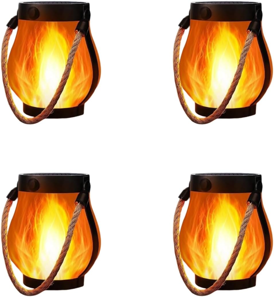 Vier Solarlaternen Mit Tanzenden Flammen, Zum Aufhängen Mit Seil, Wasserdicht, Usb-aufladbar, Zur Dekoration Von Garten Und Terrasse