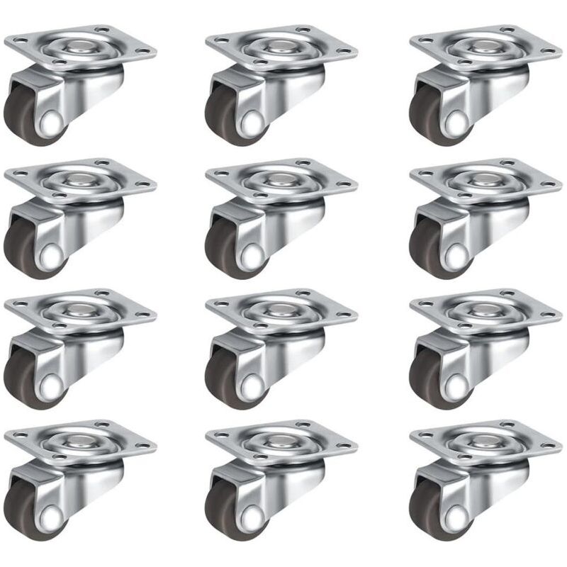 Set Mit 12 360°-lenkrollen Für Kleinmöbel (12 Mm), Geräuscharm, Inklusive Schrauben, Für Tische, Schränke, Servierwagen, Braun