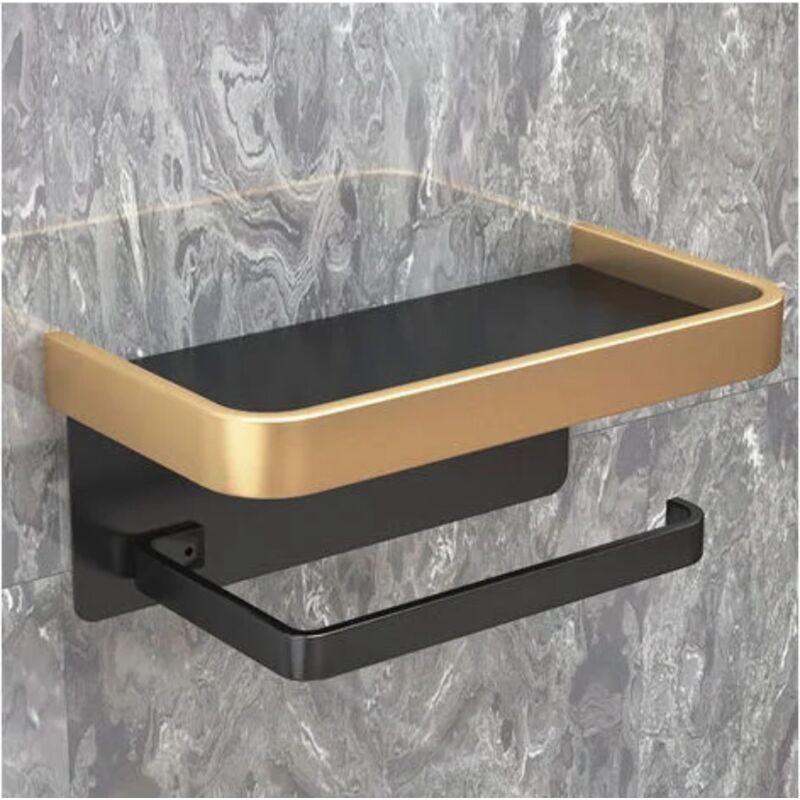 Wandmontierter Toilettenpapierhalter Ohne Bohren, Doppellagig, Schwarz Und Gold