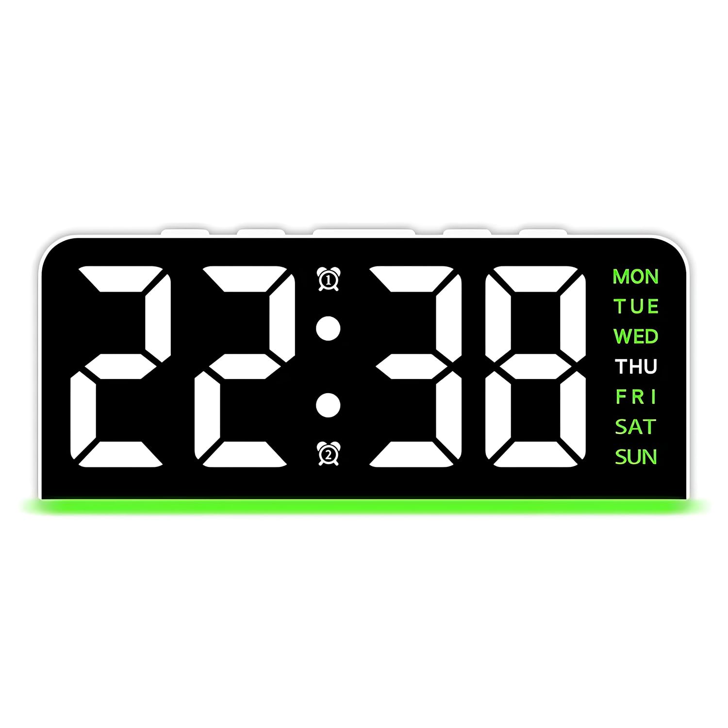 Digitaler Led-wecker, Doppelalarm, Automatische Hintergrundbeleuchtungsabschaltung, Usb-/batteriebetrieb, Grün