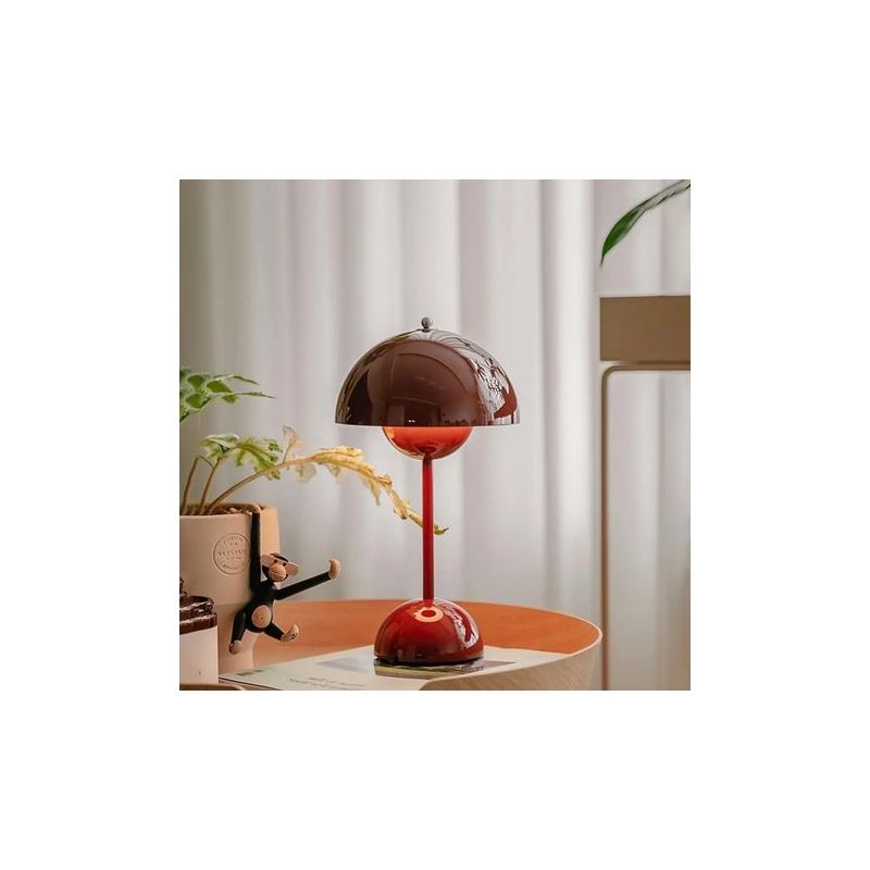 Kabellose Nachttischlampe, Led-schreibtischlampe, Dimmbare, Kuppelförmige Touch-schreibtischlampe, Dreifarbige Pilzlampe, Schreibtischlampe, Dekorative Tischlampe, Rot