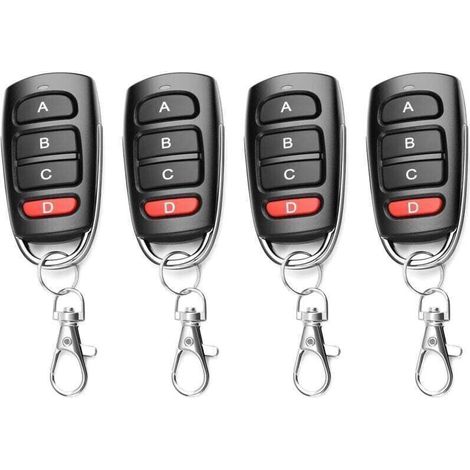 Telecommande Universelle Portail - 433 Mhz - Pour Porte Garage Electrique - 4 Boutons - Lot De 4