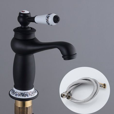 Schwarzer Retro-waschtischhahn Aus Messing Und Keramik, Antiker Vintage-mischbatterie Für Kalt- Und Warmwasser, Ersatzteil, Dekoration Für Küche Und Badezimmer