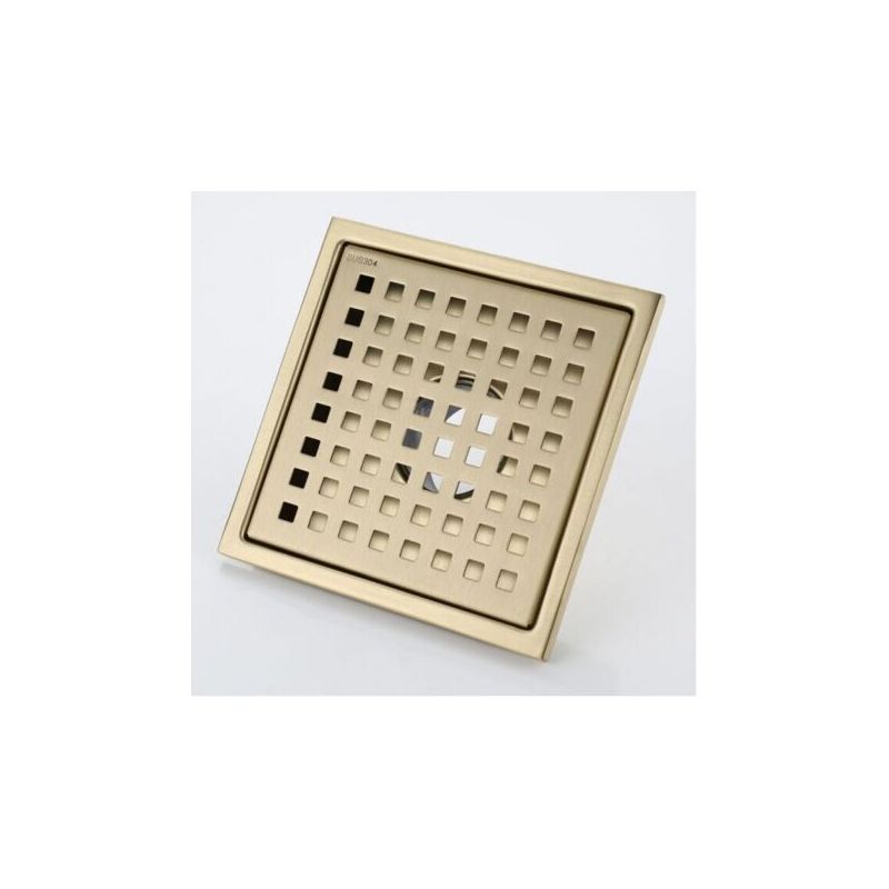 Quadratischer Duschablauf Aus Vergoldetem Edelstahl, 15 X 15 Cm, Mit Siphonabdeckung, Geruchsneutralisierendem Messingkern, Gebürstetes Gold