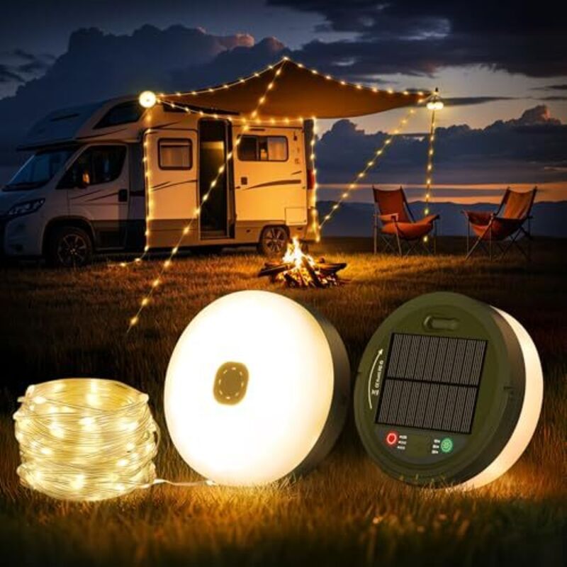10 M Lange, Einziehbare Lichterkette Für Camping, Garten Und Wandern, Tragbar, 3-in-1, Usb- Und Solarbetrieben, 8 Leuchtmodi, Wasserdichte Leds