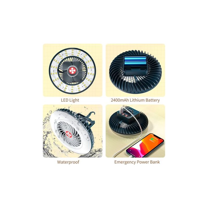 2-in-1 Led-hängeventilator Für Campingzelte Mit Aufhängehaken Und Magnet Auf Der Rückseite, Led-deckenventilator Für Camping, Büro, Auto, Notfälle, Schlafen