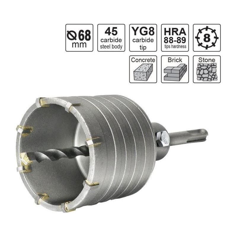 68-mm-trockenkernbohrer + 110-mm-sds-plus-adapter + 8 X 110-mm-zentrierbohrer