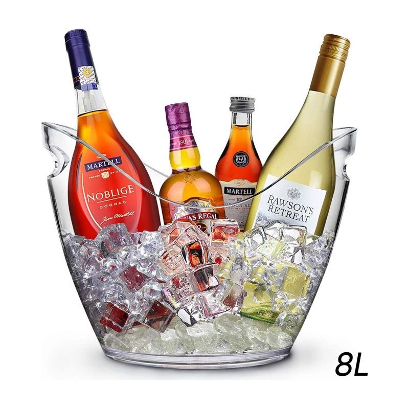 Champagnerkühler (8 Liter) – Transparent – Robustes Kunststoff – Eisbehälter Mit Großem Fassungsvermögen, Weinkühler – 35 X 27 X 25 Cm