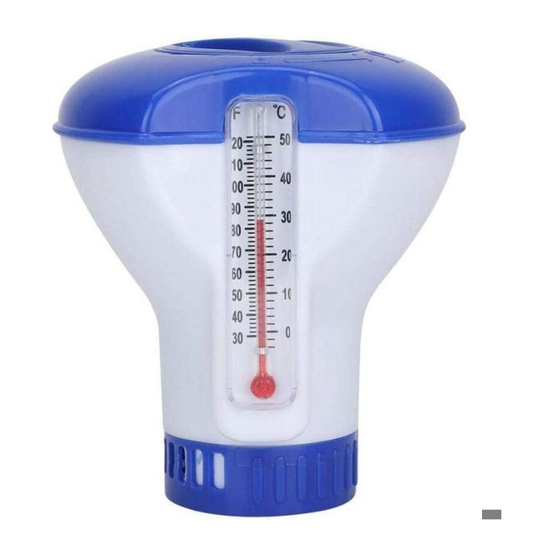 Schwimmender Chlorspender Riceel Für Schwimmbäder – Thermometer 0–50°c, Einstellbare Dosierung Für 1"-tabletten (kapseln 20–25)