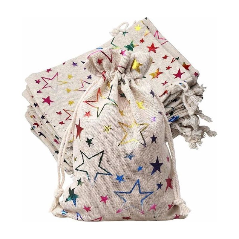 Set Mit 20 Jute-tragetaschen, 13 X 18 Cm, Sternenmuster, Mini-geschenktüten, Schmuckbeutel, Beutel Mit Kordelzug