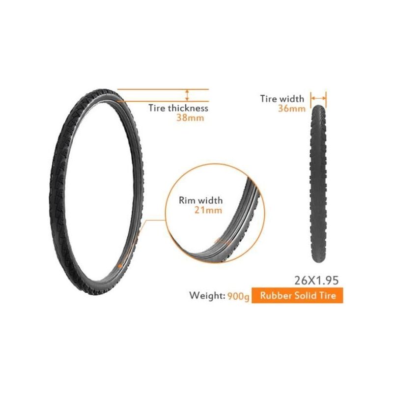 Fahrradreifen, Vollgummireifen, Verschleiß- Und Pannensicher Für Mountainbikes, Größen 26-24-22-20-18-16-14-12 - Typ 26 X 1,95