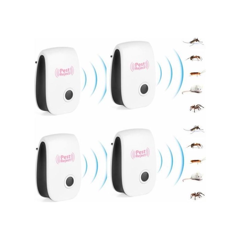 4-teiliges Ultraschall-abwehrset, Elektronisches Abwehrmittel Gegen Fliegen, Mücken, Kakerlaken, Ratten Und Mäuse