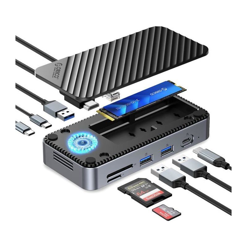 Orico Usb-c-hub Mit Nvme M.2 Ssd-gehäuse, Usb-c-dockingstation, 10-in-1, Mit Integriertem Lüfter
