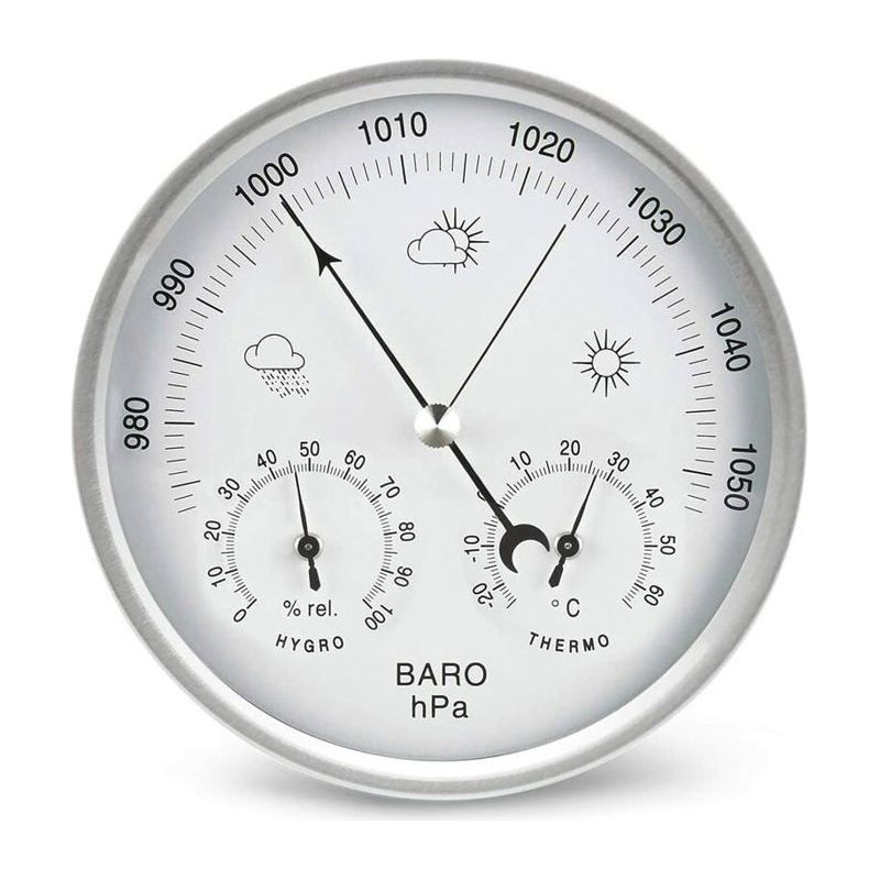 Analoge Wetterstation Mit Barometer, Thermometer Und Hygrometer Zur Messung Des Luftdrucks. Einfache Bedienung Und Gute Ablesbarkeit.