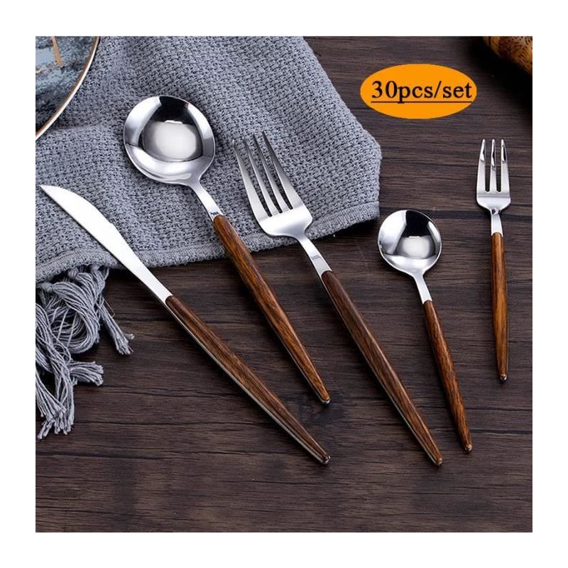 30-teiliges Besteckset – Annefly – Edelstahl – Holzgriffe – Rostbeständig – Für 6 Personen