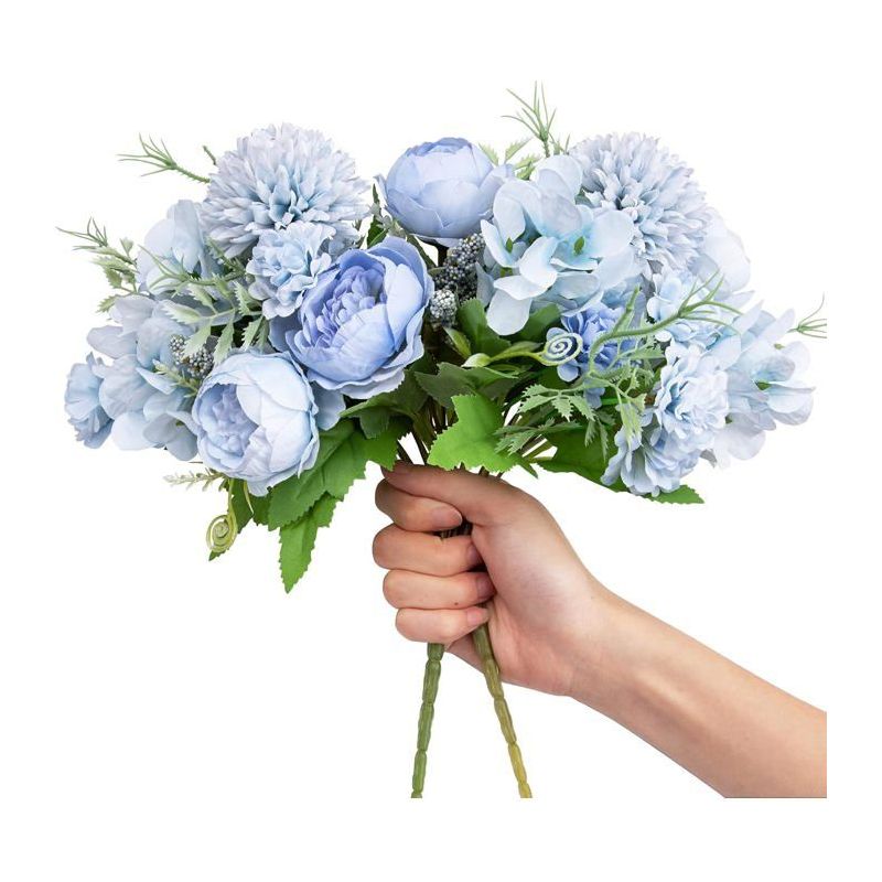 Künstliche Blumen, Set Aus 2 Hellblauen Künstlichen Seidenpfingstrosen, Dekorativen Hortensien, Kunststoffnelken