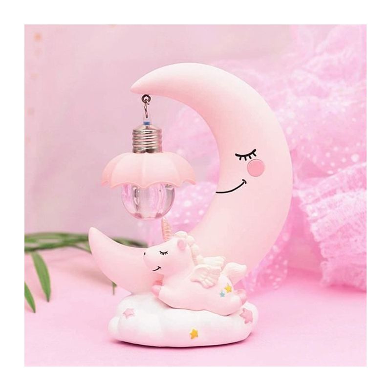 Led-nachtlicht Aus Kunstharz Mit Mond- Und Einhornmotiv – Cartoon-baby-design – Kinder-nachttischlampe – Nachtlicht Fürs Babyzimmer, Rosa