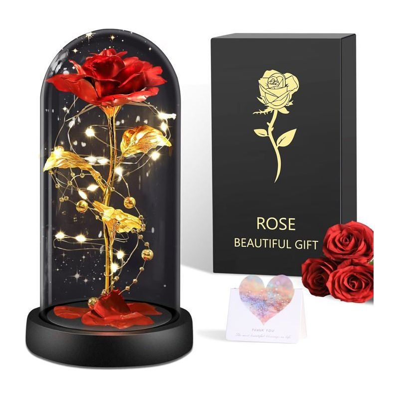 Ewige Rose Unter Glaskuppel Mit Led – Rote Rose Aus „die Schöne Und Das Biest“, Geschenk Für Frauen, Valentinstag, Geburtstag, Weihnachten, Für Mutter, Ehefrau