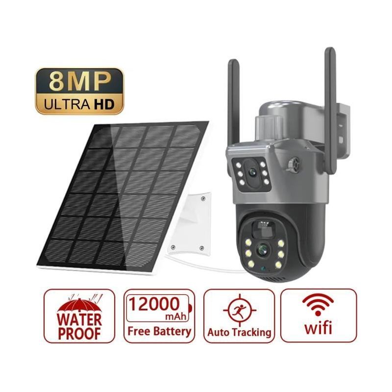 Prumya Wlan-überwachungskamera – Solarbetrieben – 8 Mp – 30 M Nachtsicht – Pir-sensor