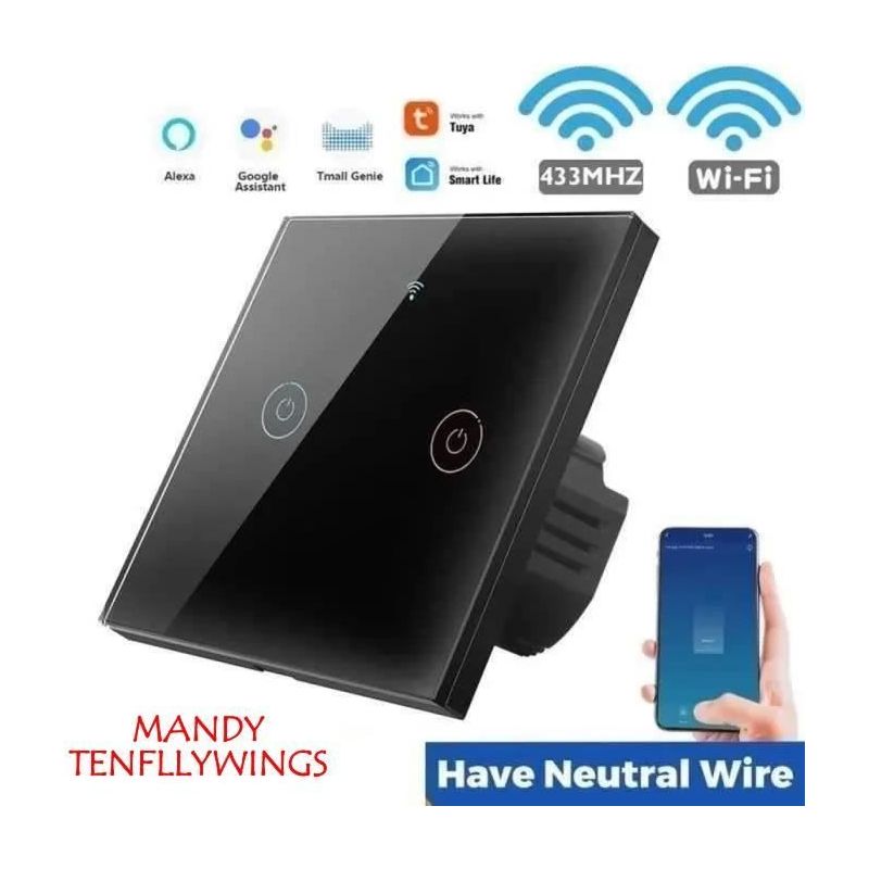 Intelligenter Wlan-touchschalter, Schwarz, 2-fach, App-gesteuerte Fernbedienung, Timer, Für Smart Home, Tuya, Google Home Und Alexa