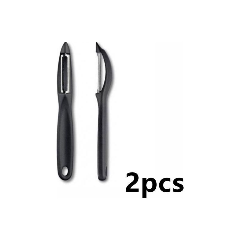 Sparschäler - Multifunktional - Schwarz - Edelstahl - Ergonomischer Griff - 2 Stück