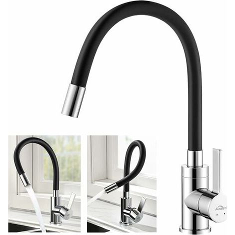 Generic-flexible Küchenarmatur, Frei Schwenkbar, Hoher Auslauf, Flexibler Spültischmischer, Verchromt Und Schwarzmessingfarben, Einloch-spültischarmatur Für Warm- Und Kaltwasser