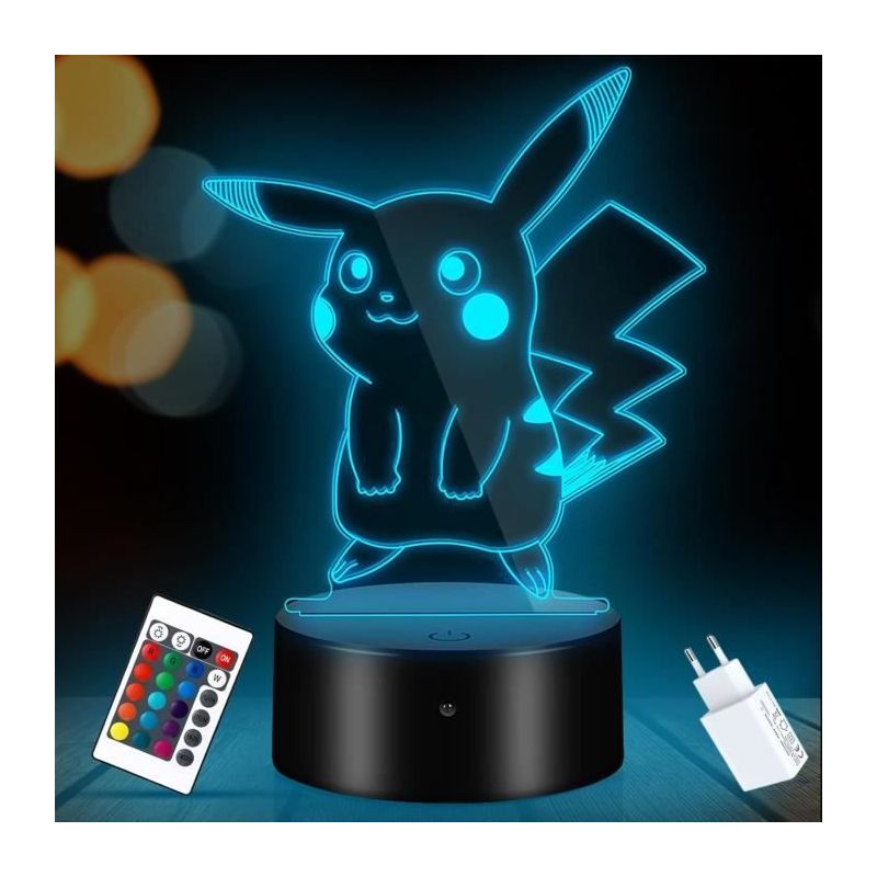 Pokémon Pikachu Nachtlicht / Led-nachttischlampe / Fernbedienung Mit Farbwechsel Per Berührung (16 Farben) / Usb-anschluss